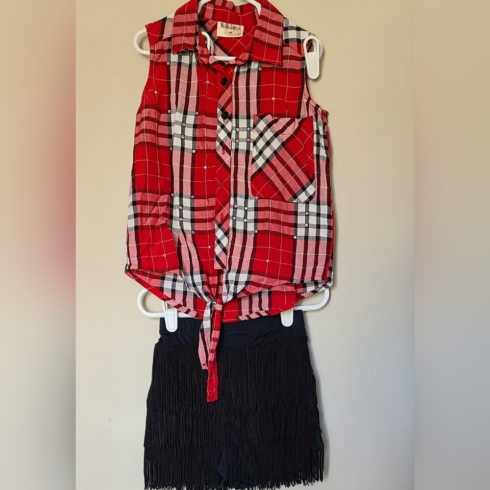 Western cowgirl plaid top fringe bottom dance costume size 6.